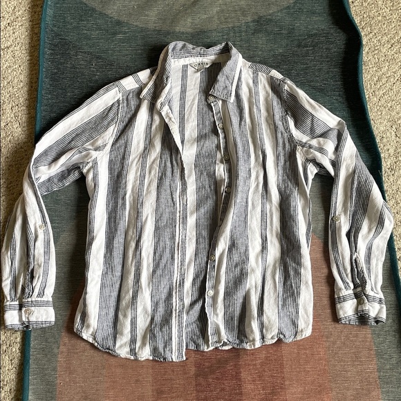 Orvis Coastal Blue and White Striped Linen Button Down Shirt - Picture 9 of 13